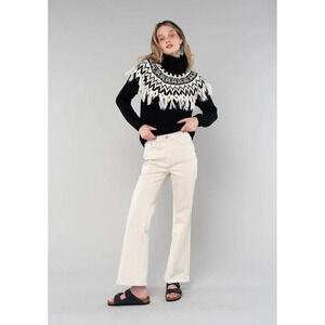 Lovestitch Aspen Black & White Tassel Fringe Turtleneck Sweater S